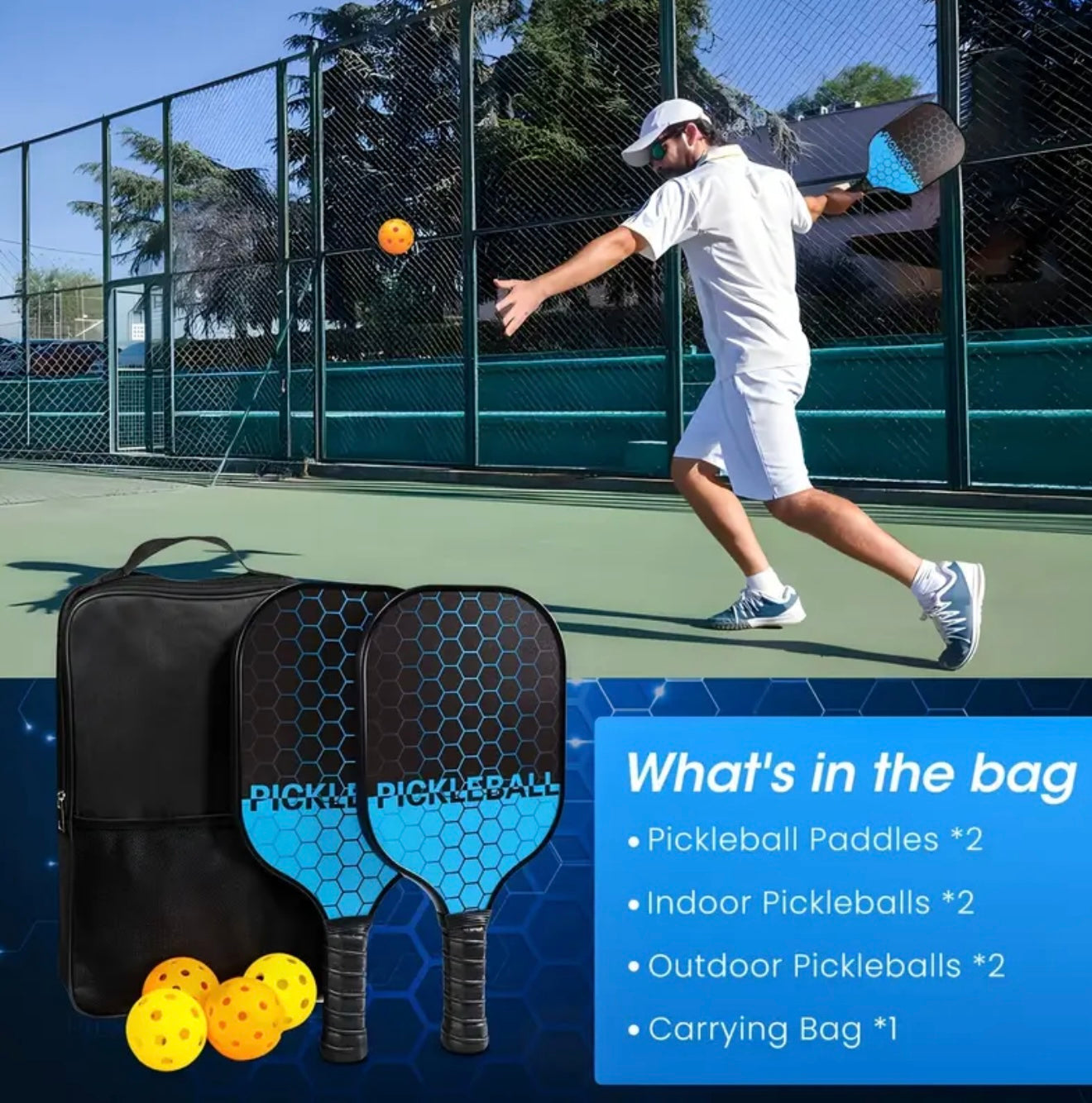 Set de Pickleball – 2 Palas + 4 Pelotas + Bolsa de Transporte