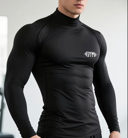 Camiseta de (JackFit) Compresión Manga Larga con Cuello Alto – “GYM Pro”